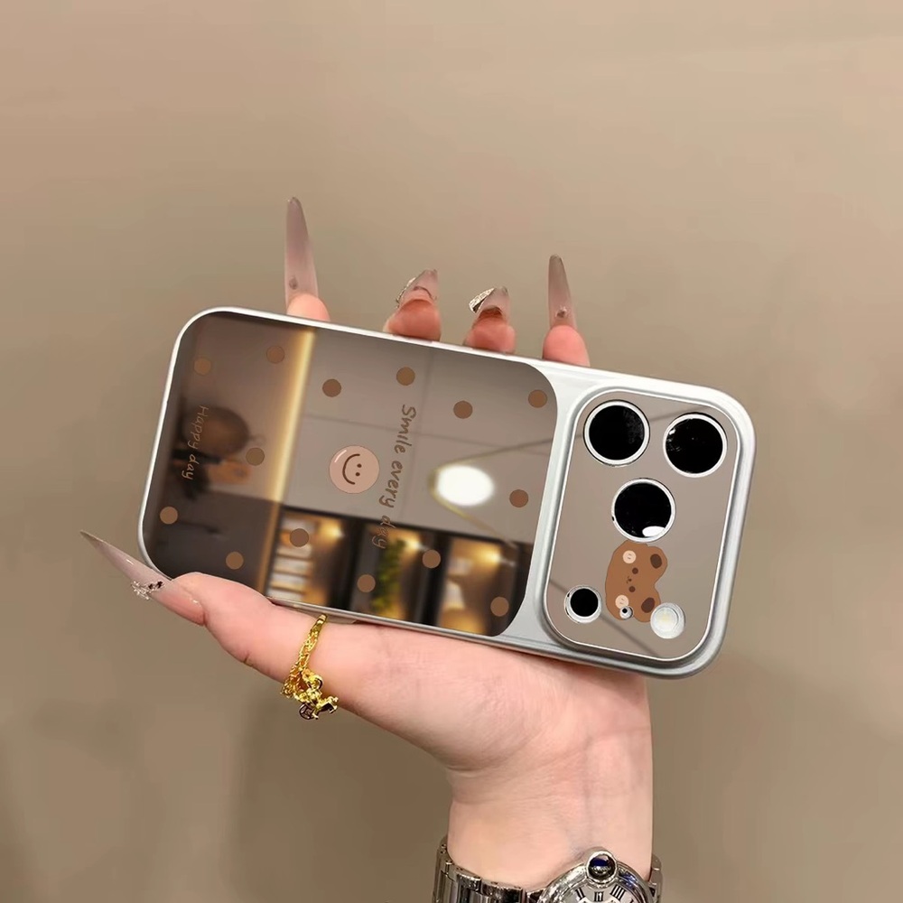 Clear Polished Mirror Phone Case with Brown Polka Dot Smile Accent